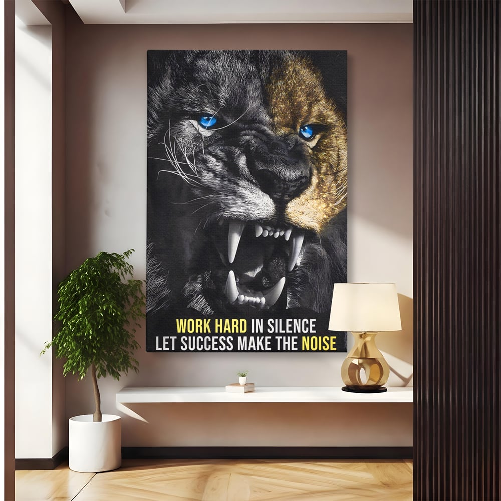 Tablou canvas cu tablou canvas cu leu fioros, fara rama, pe sasiu de lemn